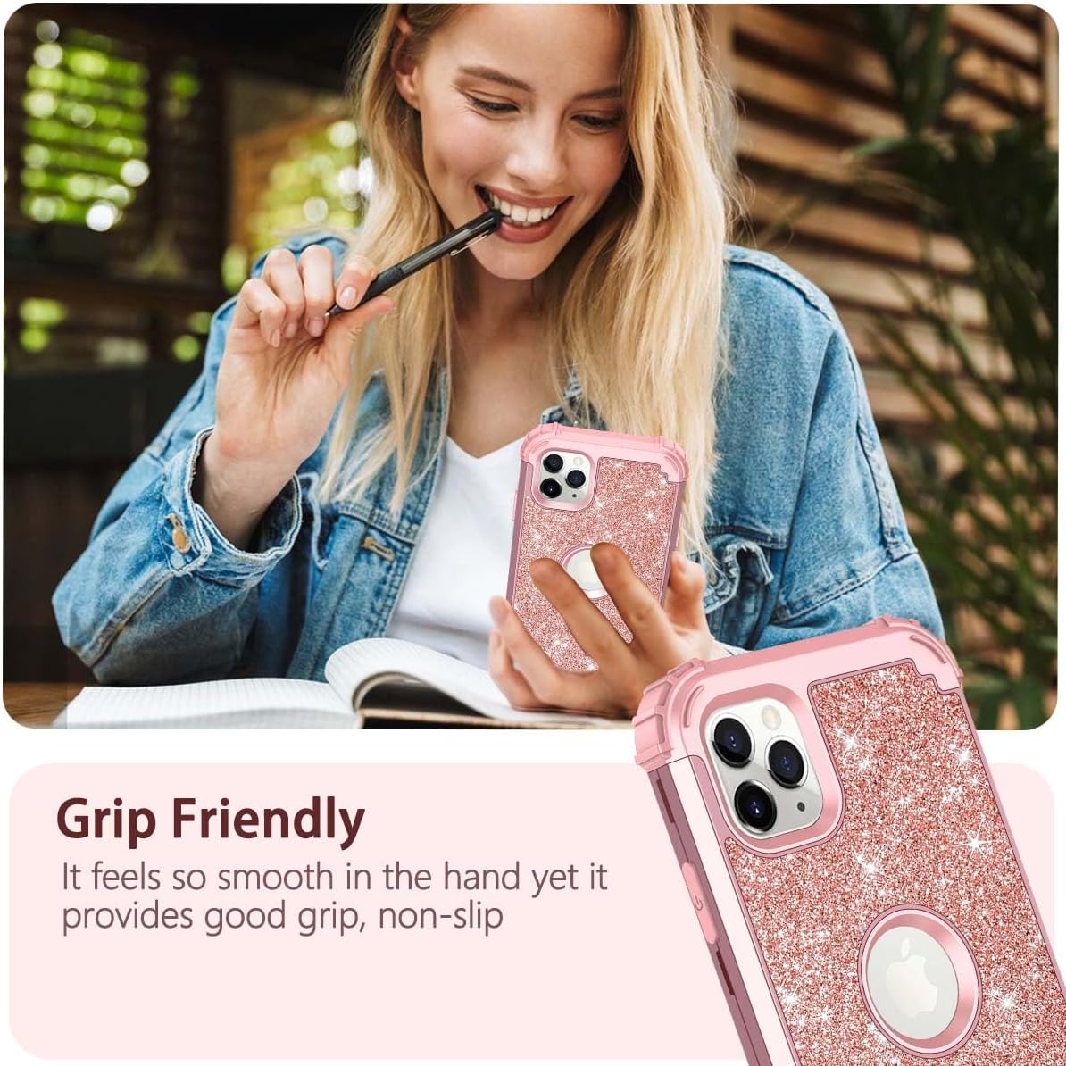 LONTECT Funda para iPhone 11 Pro Max con purpurina brillante 3 en 1, a prueba de golpes, resistente, cuerpo completo, resistente funda protectora