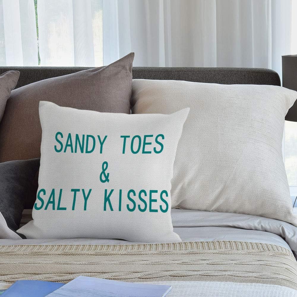 HGOD DESIGNS Sandy Toes & Salty Kisses – Funda de almohada de lino y algodón, 18 x 18 pulgadas para habitaciónsofá