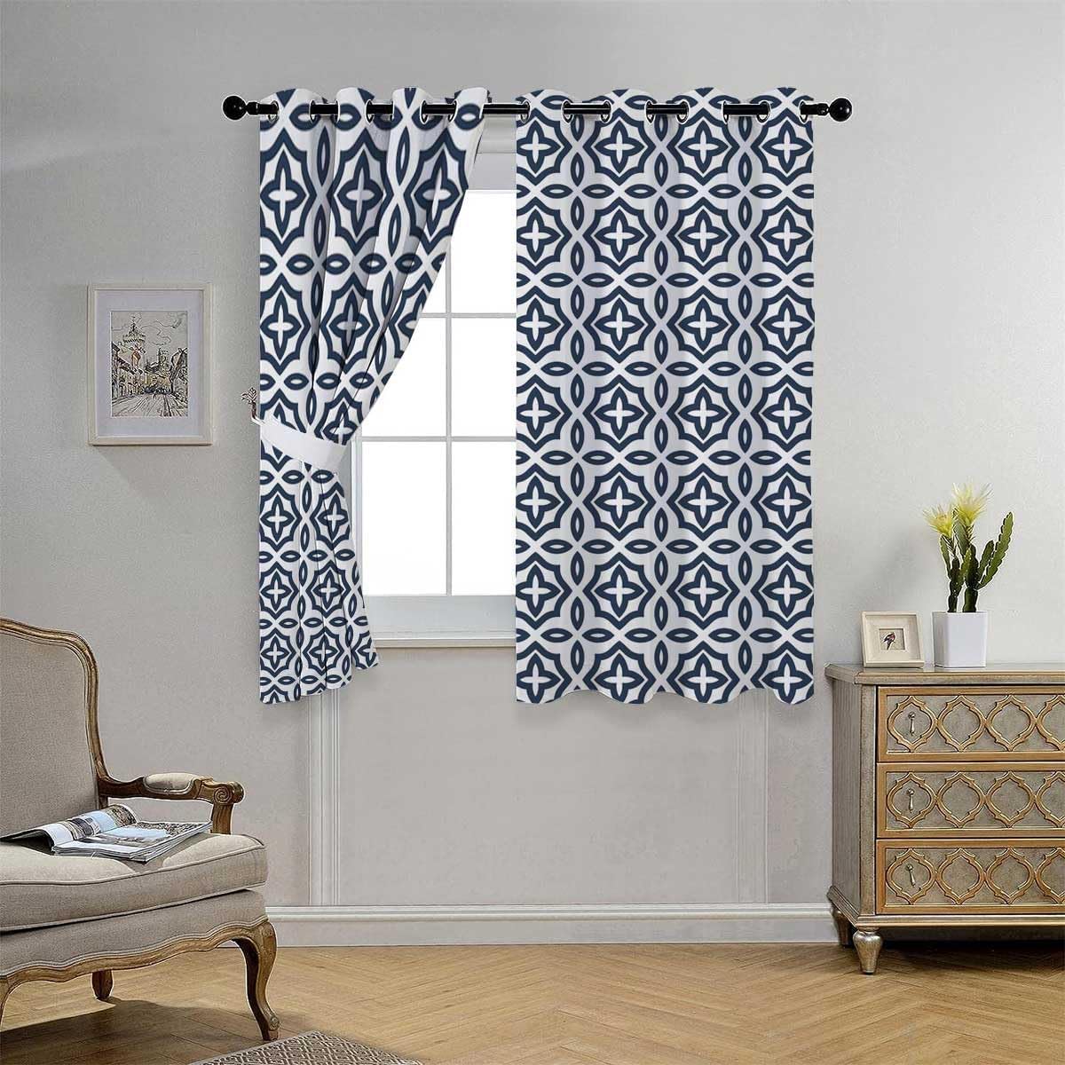 YANFENQI Cortinas para Habitacion – Manta acústica moderna de geometría de celosía azul oscuro, insonorizada, 55 pulgadas de ancho por 72 pulgadas