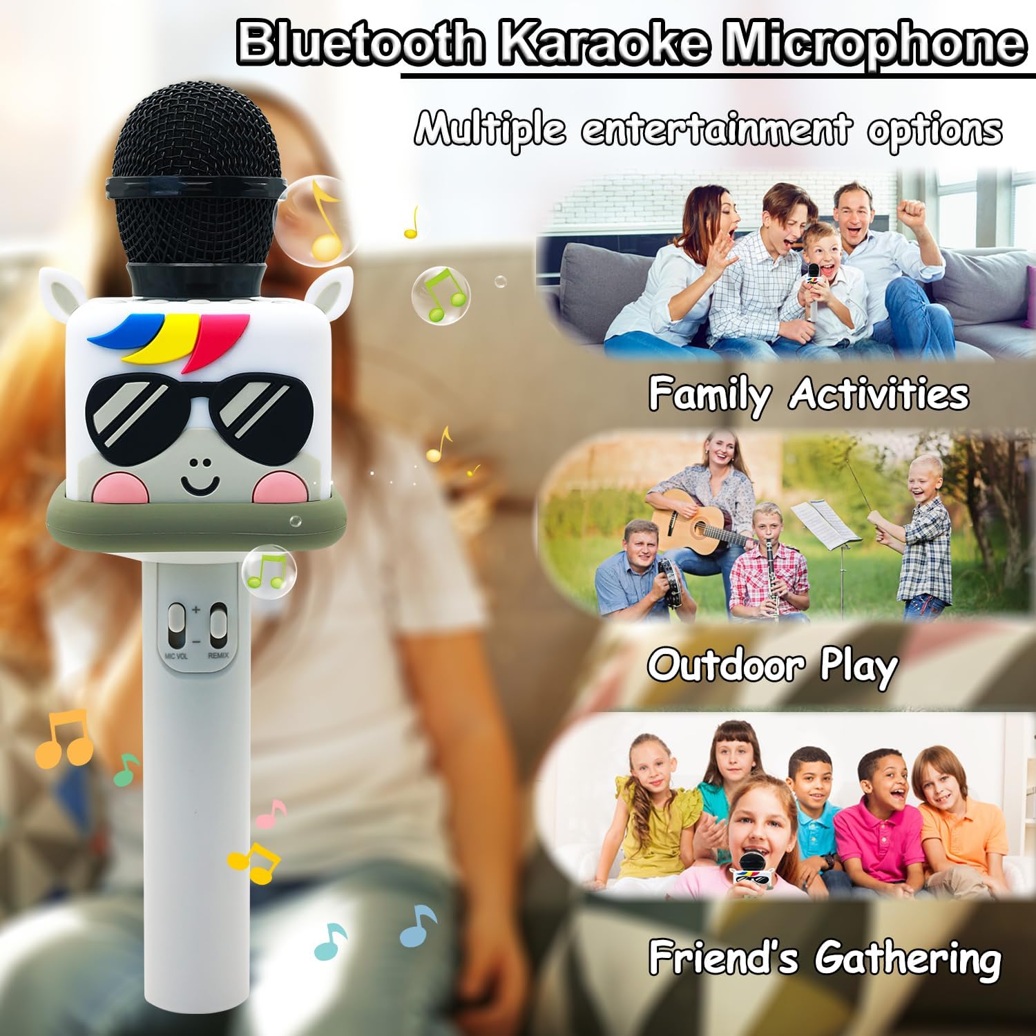 Micrófono de karaoke para niños y niñas, máquina de micrófono de juguete inalámbrico con 4 cambios de sonido, regalo de canto de mano, para Navidad,