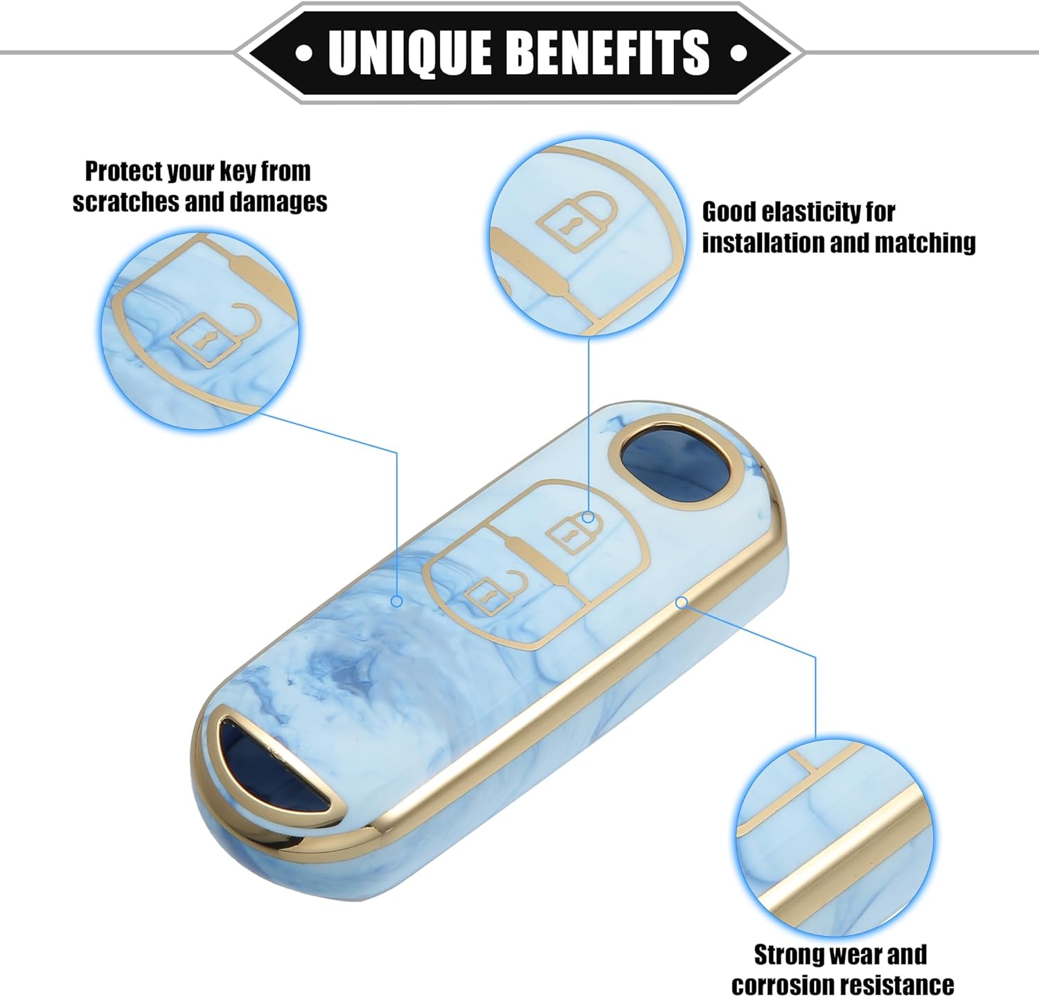 Funda para llavero compatible con Mazda CX-3 CX-4, patrón de porcelana de 2 botones, a la moda, suave, TPU azul, control remoto, sin llave, funda de