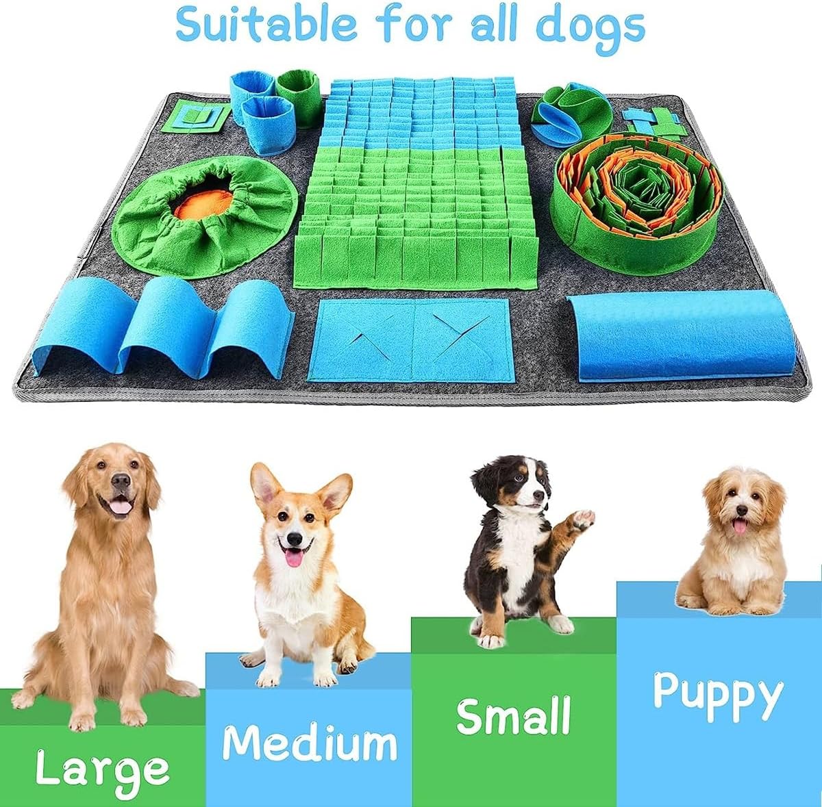 Alfombrilla de olfateo para perros juguetes interactivos de rompecabezas de alimentación con 10 elementos de entrenamiento y 3 niveles de