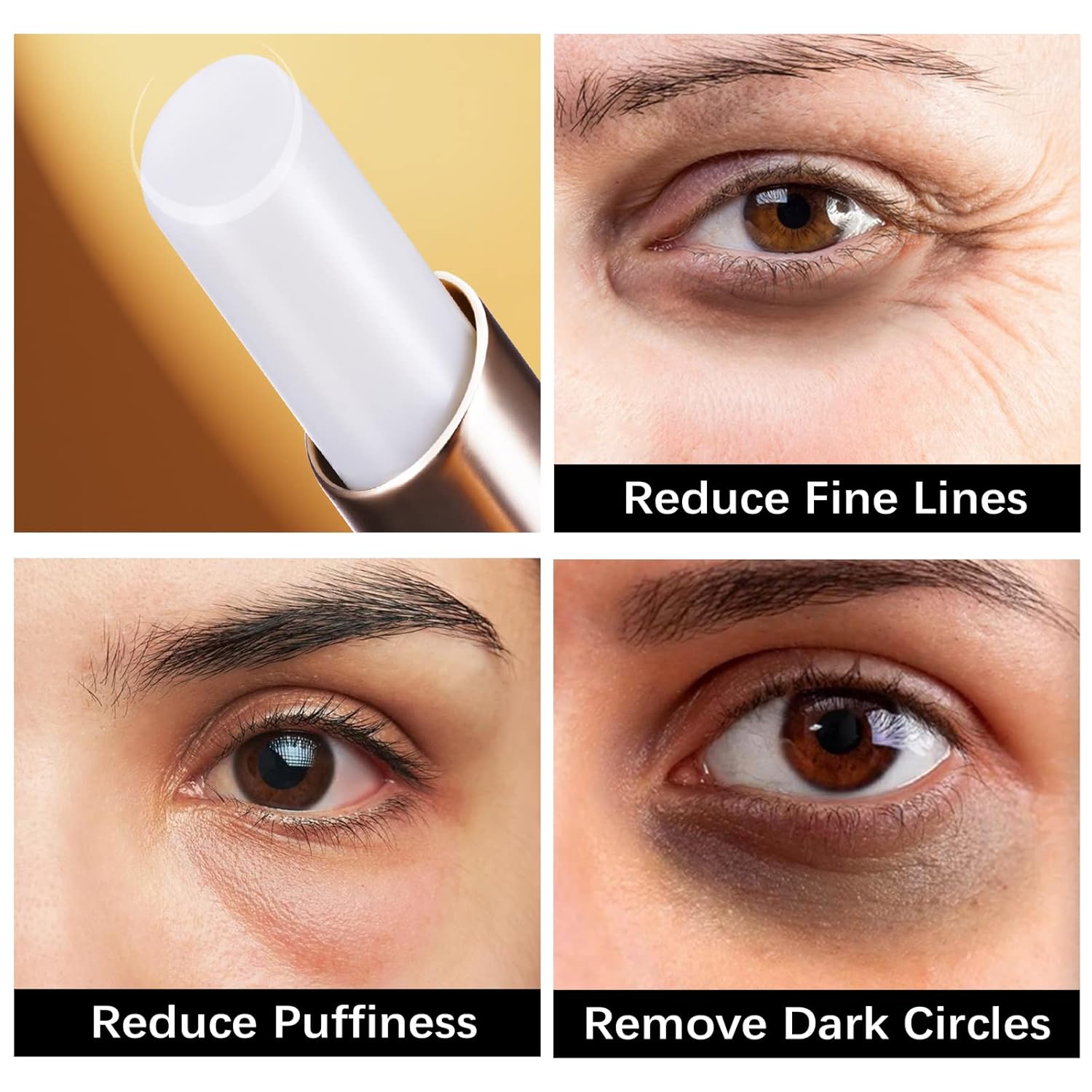 Barra de ojos con cafeína, reduce la hinchazón de los ojos y las ojeras, difumina las líneas finas, incluye cafeína, ácido hialurónico, vitamina C,