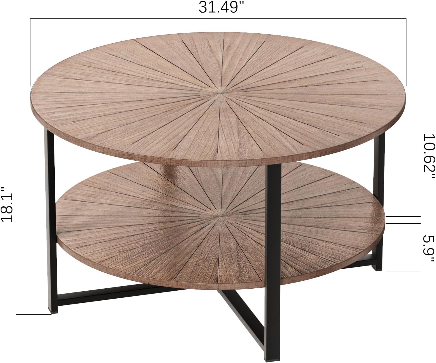 3imothrix Mesa de centro redonda de madera, mesa de centro con estante abierto de almacenamiento, 31.49 pulgadas, 2 niveles de chapa de madera