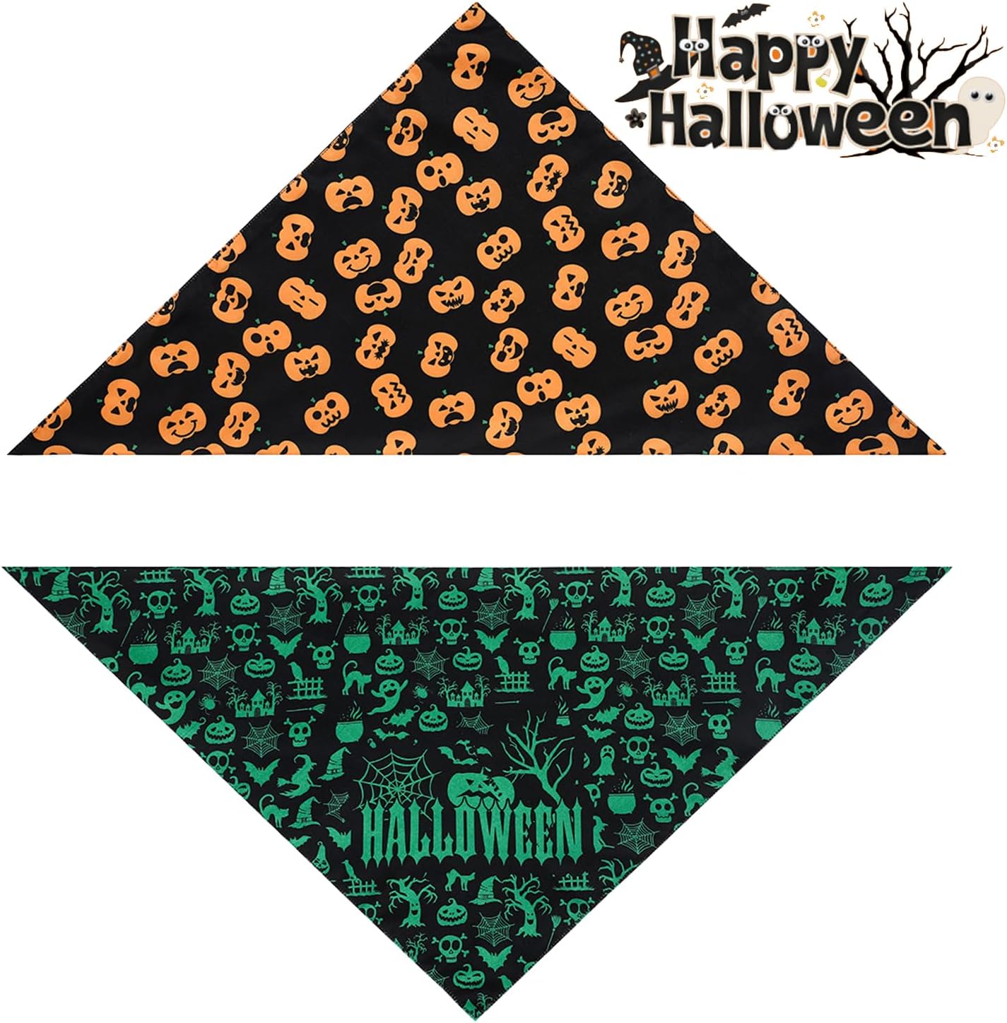Duuclume 2 unidades de bandana para perro, Halloween, Navidad, patrón de Halloween, lavable, triangular, reversible, accesorios para niños y niñas,