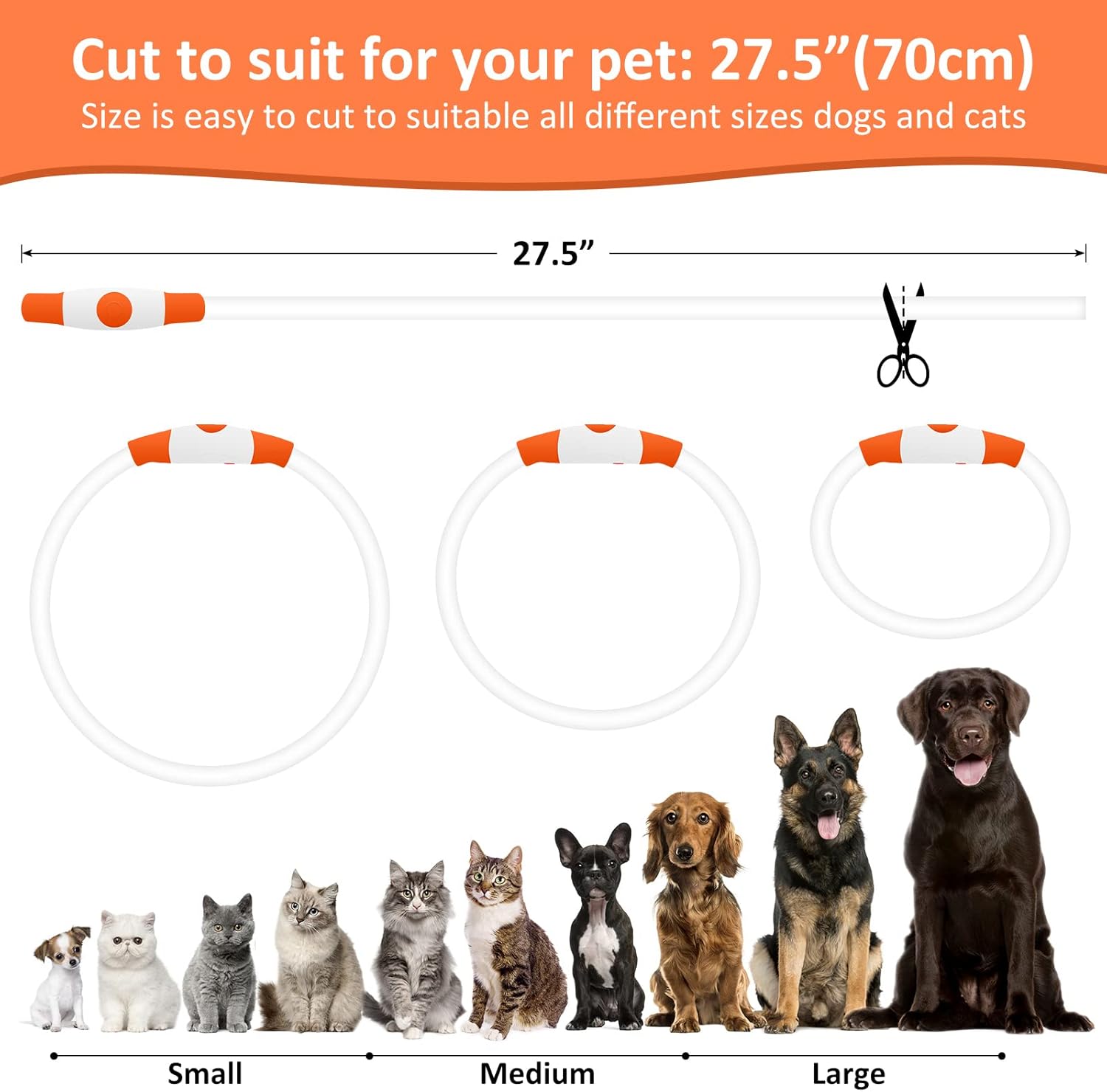 Bpawser Collar de perro con luz LED, 1 unidad recargable por USB, TPU brillante, collares básicos de seguridad para perros grandes, medianos y