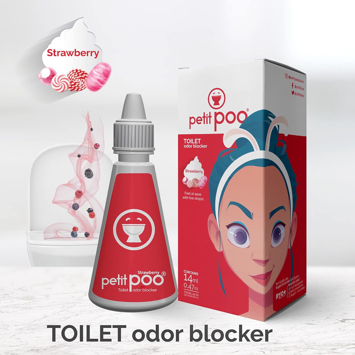 All Natural Toilet Odor Drops, Eliminator Deodorizer, Odor Blocker Liquid, Air Freshener – Travel Dropper personal Bottle, Strawberry