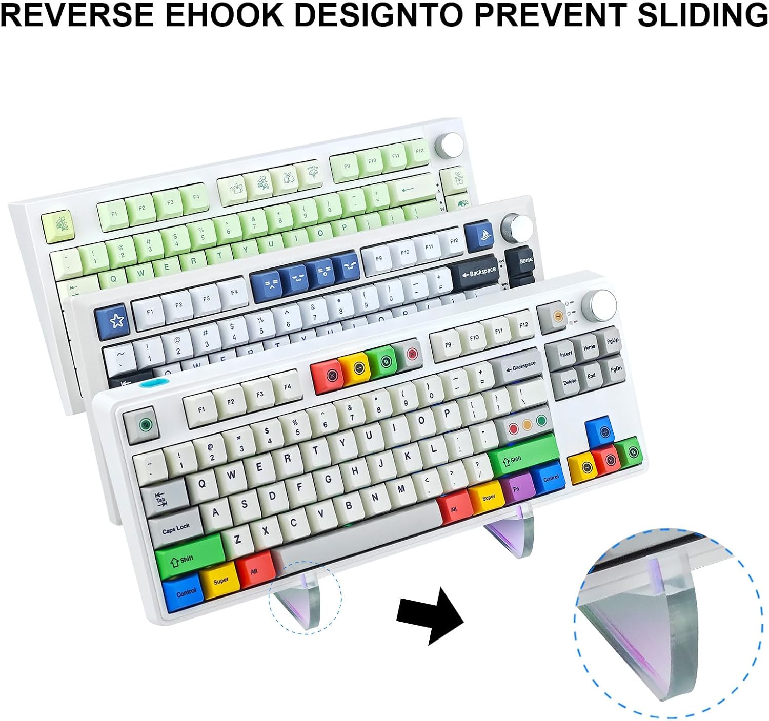 GEKUCAP Soporte de exhibición de teclado acrílico, soportes de teclado mecánicos coloridos de 3 niveles, soporte de arco iris más grueso para tres