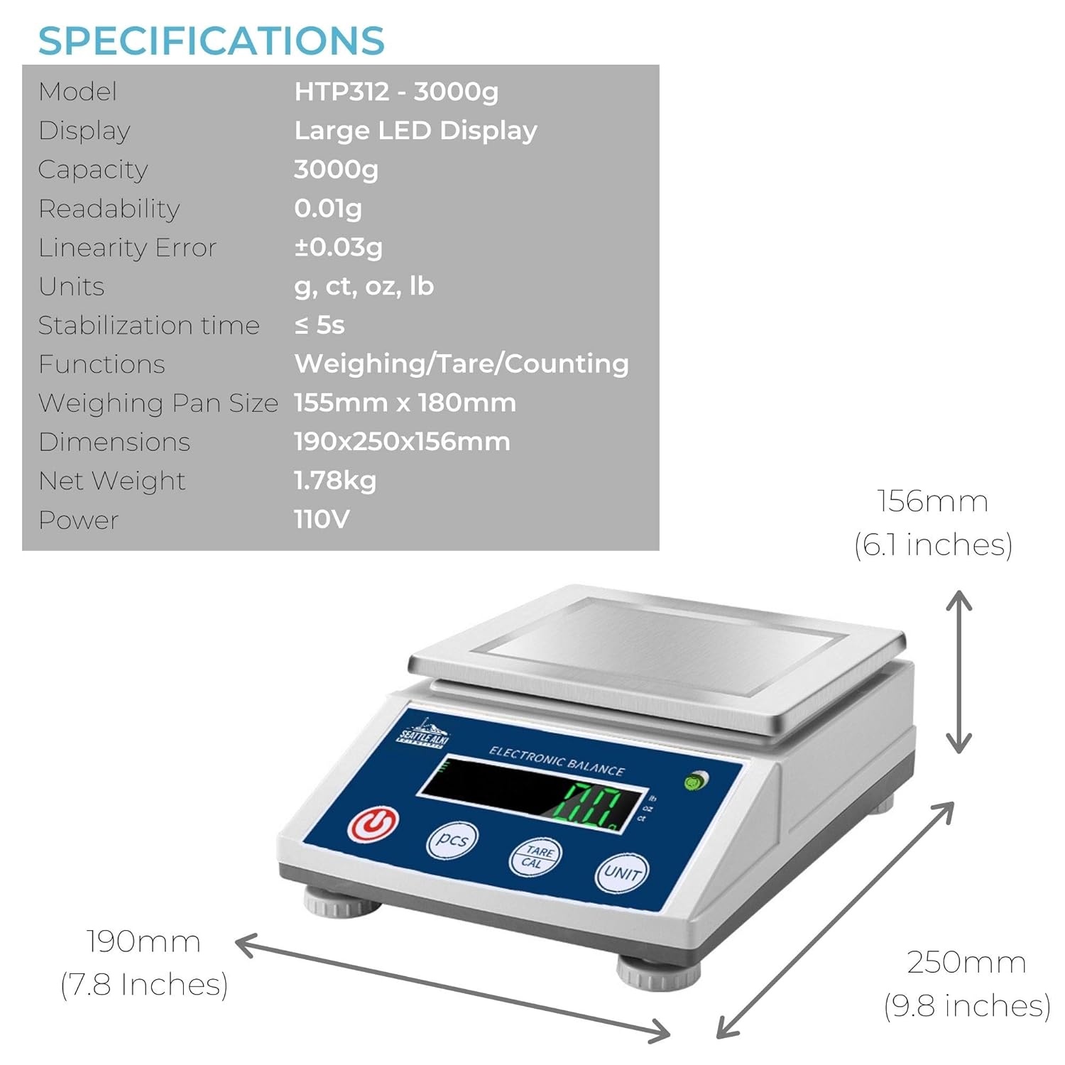 Seattle Alki Scientific Lab – Báscula de precisión analítica de 105.82 oz x 0.00 oz, gramos, onzas, libras, quilates, 0.00 oz de alta precisión para
