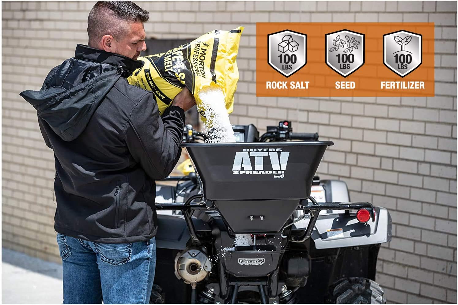 Buyers Products Esparcidor de transmisión ATV, esparcidor multiusos para sal, semillas y fertilizantes + adaptador NOCO GC018 15A 12V, enchufe de
