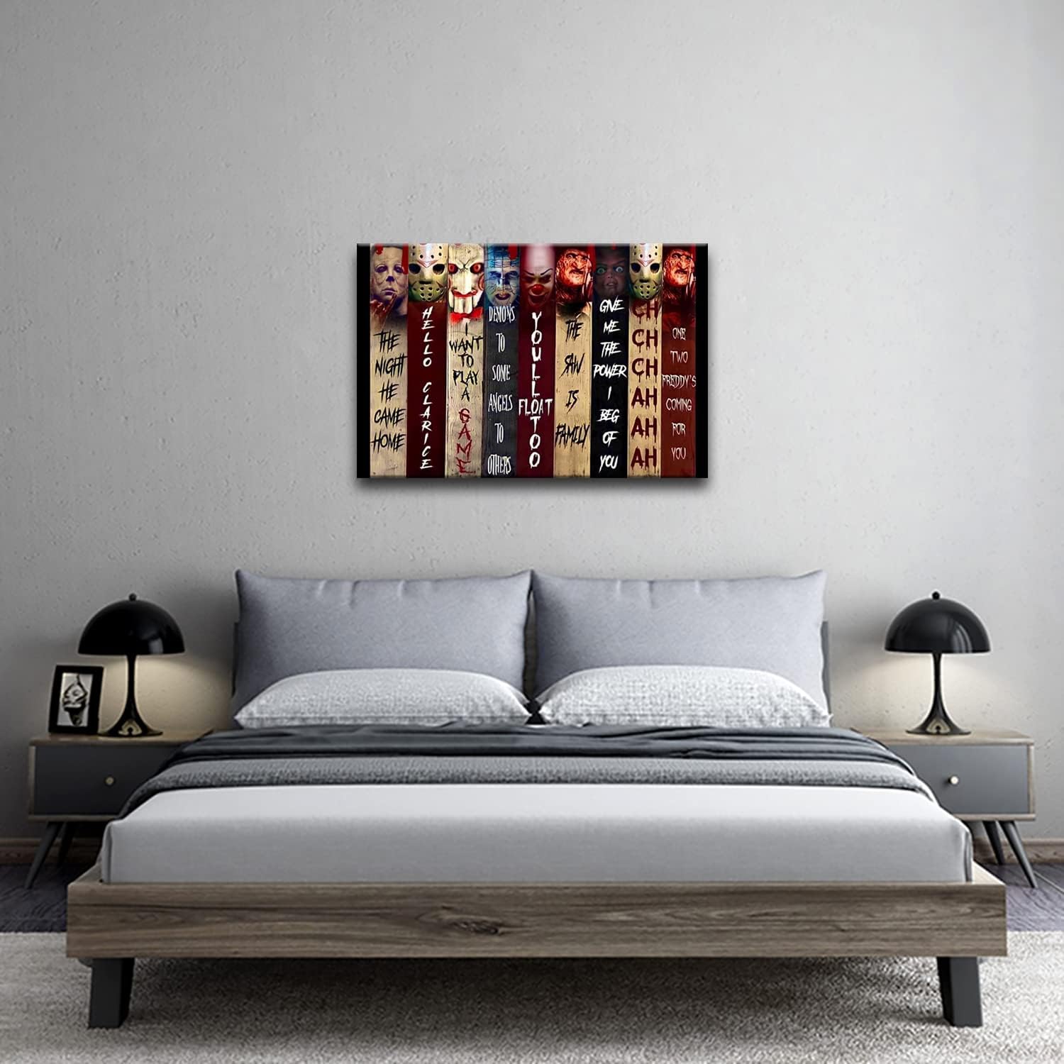 YASOJUN Póster de lienzo de películas de terror enmarcado, lienzo de terror, impresiones de pintura para sala de estar, dormitorio, arte de pared