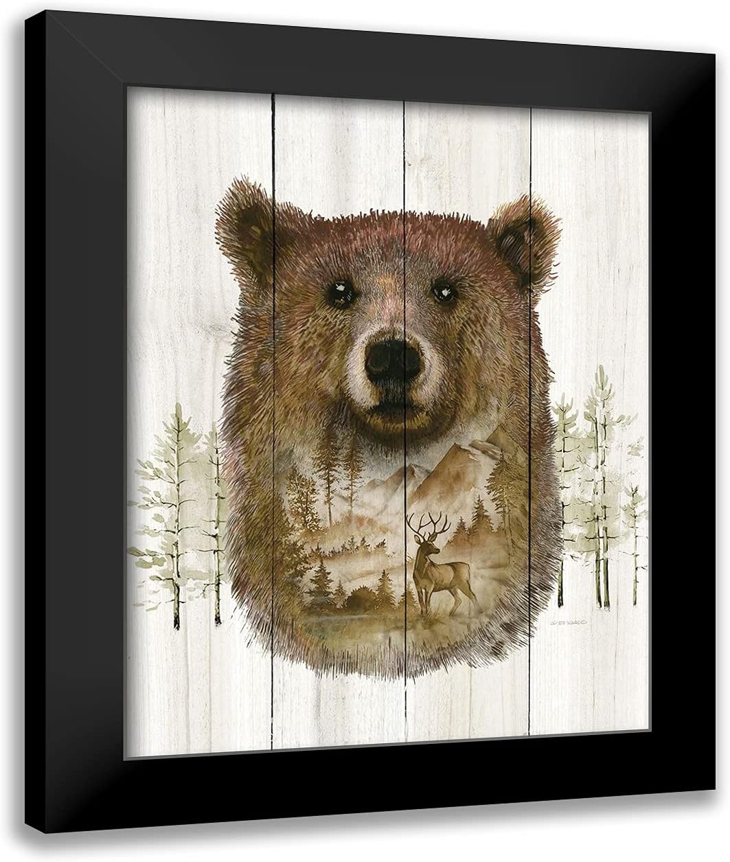 ArtDirect Wargo, Ed 19 x 24 negro moderno enmarcado arte impreso titulado Bear Wilderness Retrato