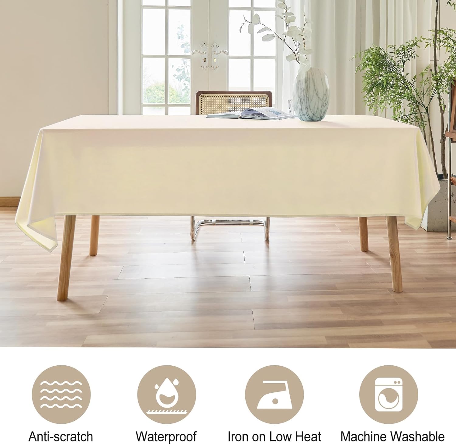 Mantel texturizado rectangular de 60 x 84 pulgadas, resistente al agua, a prueba de derrames, lavable, tela sin arrugas, cubierta de mesa de comedor