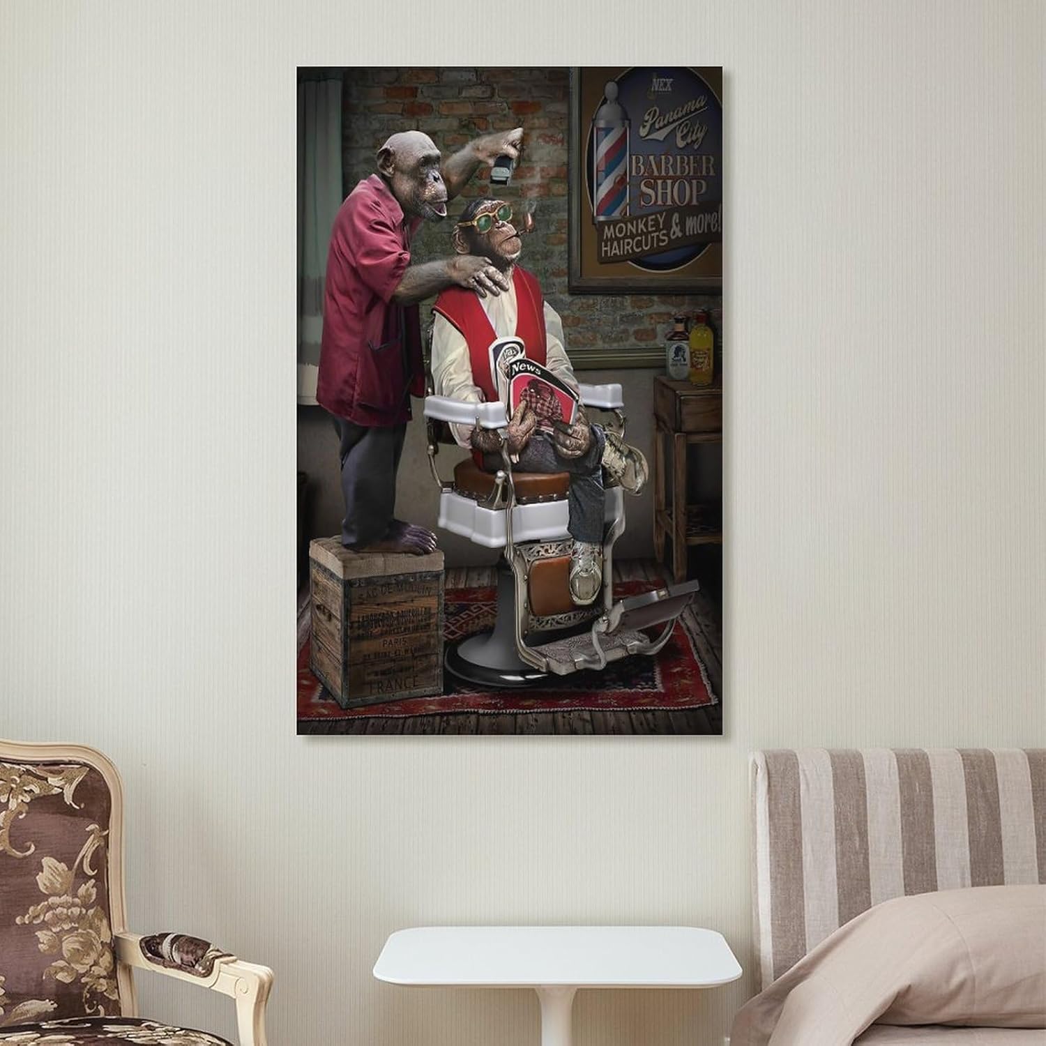 Aimeryup Póster enmarcado de cortes de pelo de mono para decoración de pared, baño, lienzo, impresiones artísticas sin marco, 24 x 36 pulgadas (23.6