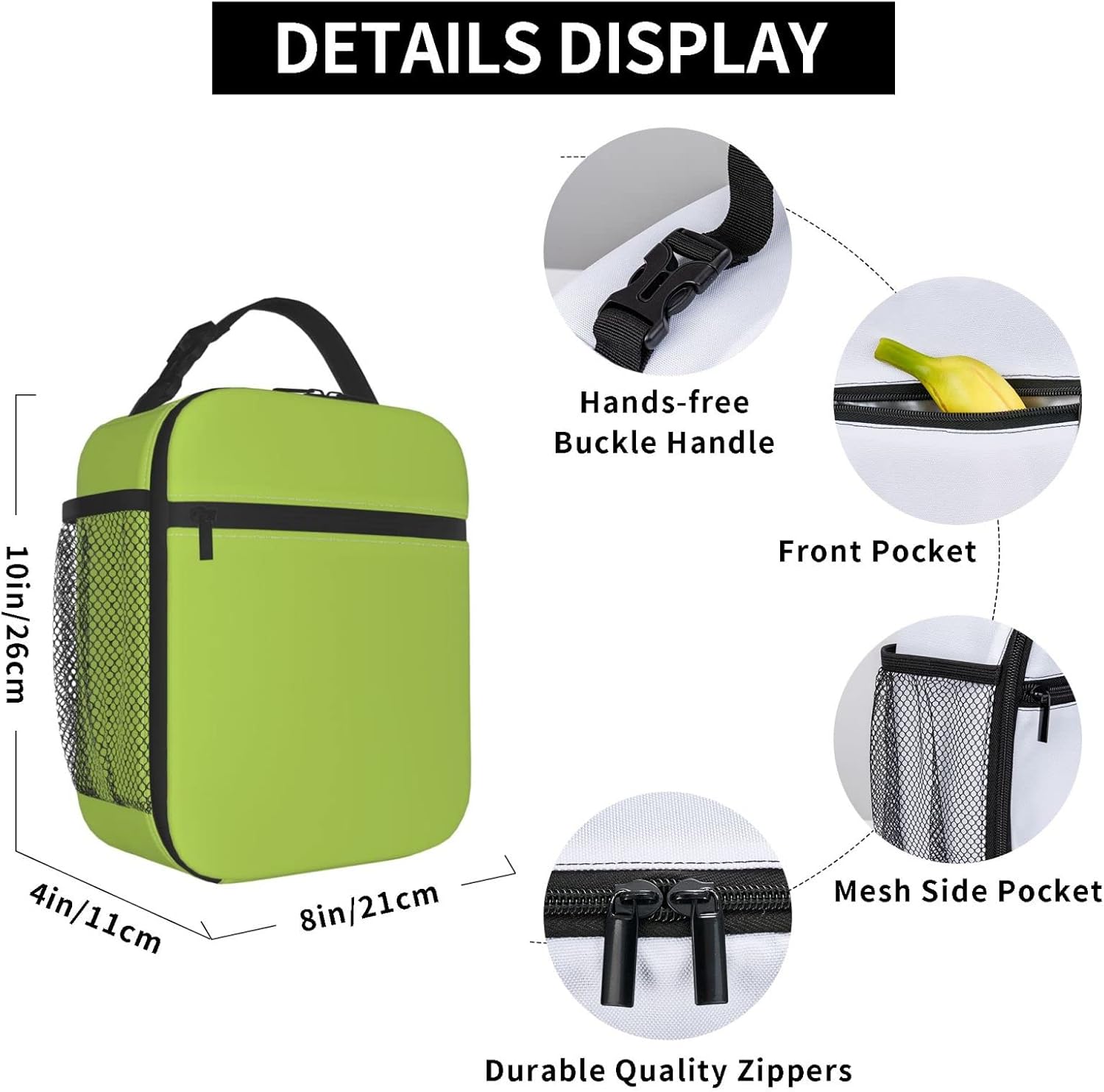 Lonchera verde para niños, niñas, niños, mujeres, adultos, lavable, con aislamiento térmico, bolsa de picnic para oficina, trabajo, clase, estética,