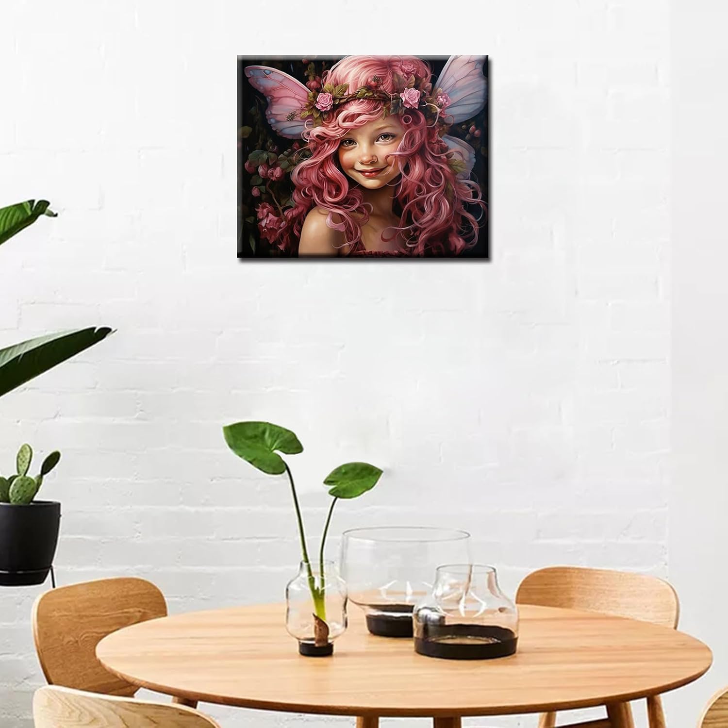 Angel Girl – Pintura por números para adultos, corona de rosas rosadas, pintura al óleo digital, pintura acrílica, kit de pintura linda para niñas,