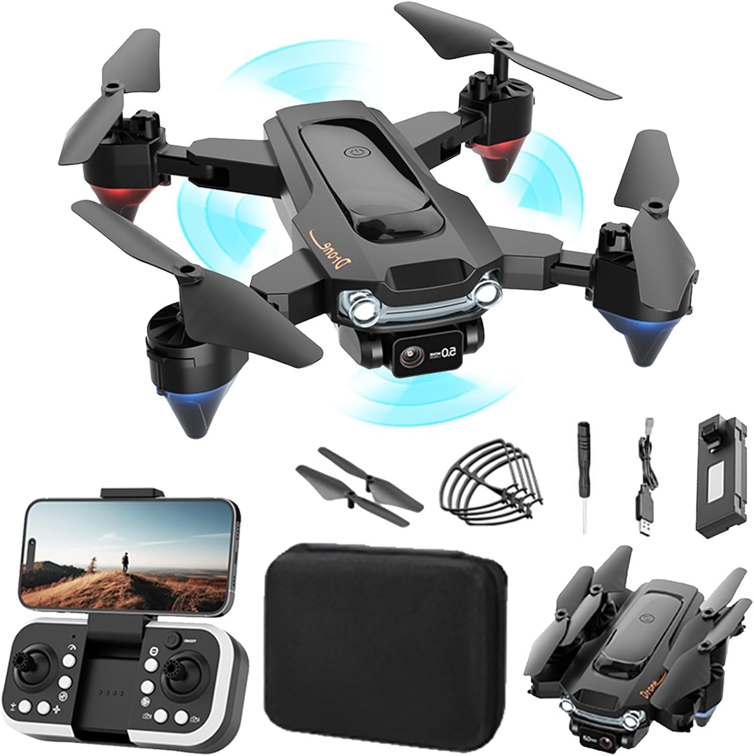 Gbsell Dron con cámara doble Fpv HD de 1080p con motor sin escobillas, mosca circular, modo de retención de altitud sin cabeza, ajuste de velocidad