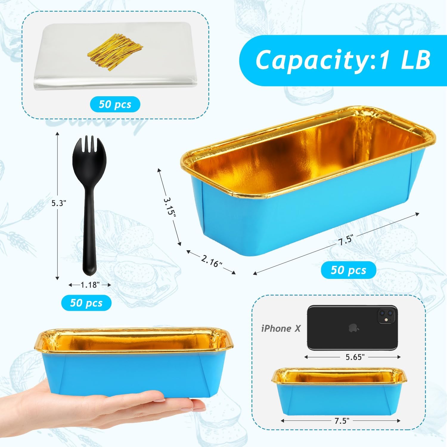 Free-Air 1 LB Disposable Bread Loaf Pans 50 Pack, Mini Loaf Baking Cups Small Cake Tins Liners,Individual Homemade Bread Loaf Containers With 50