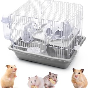 Jaula de hámster, jaula de 2 capas, con ruedas de ejercicio para correr, botella de agua y juguetes de hámster, 10.4 x 14 x 10.8 pulgadas, apto para Jaula de hámster, jaula de 2 capas, con ruedas de ejercicio para correr, botella de agua y juguetes de hámster, 10.4 x 14 x 10.8 pulgadas, apto para
