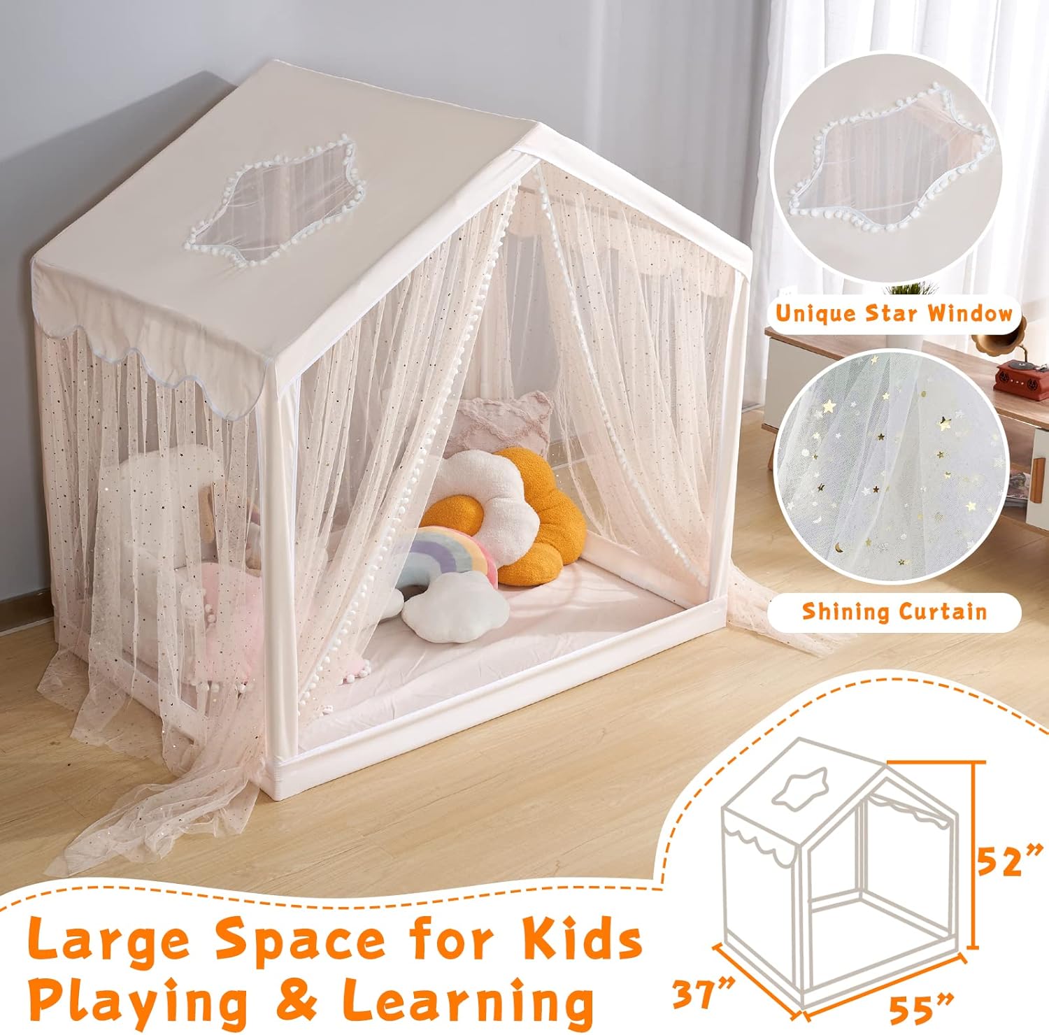 LOAOL Tienda de campaña para niños, casa de juegos transpirable para niños pequeños, tienda de campaña grande para interiores y exteriores, tienda