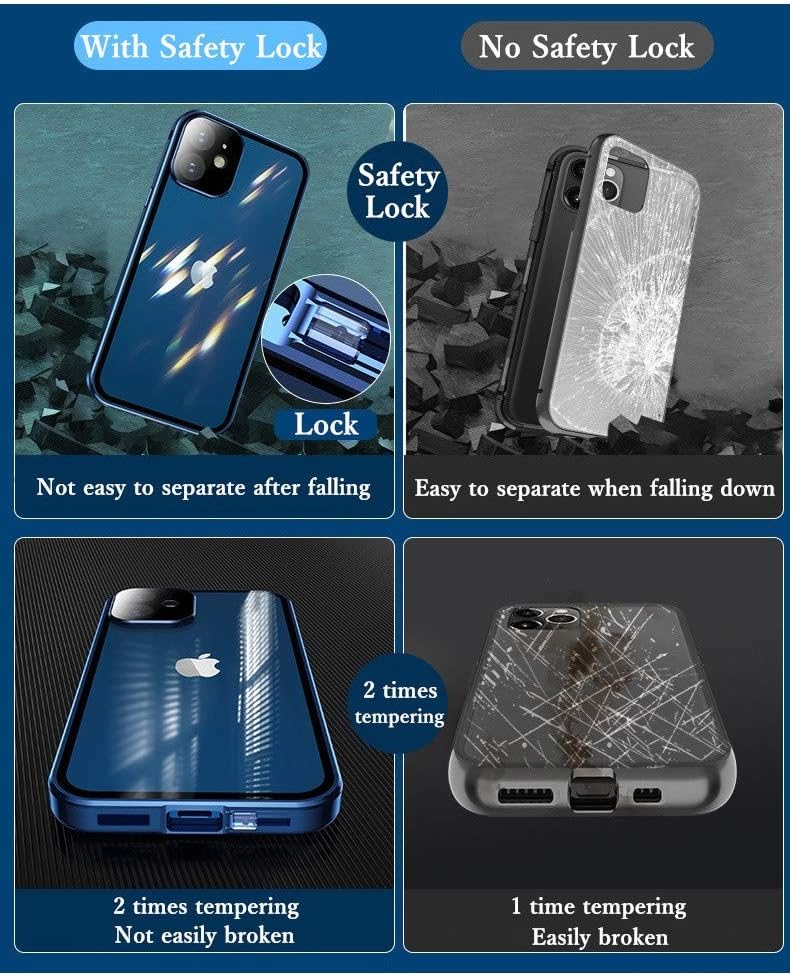 Funda Henghui magnética, con cierre, para iPhone 12 Pro Max, de vidrio, con protector de pantalla y cierre de seguridad para lente de cámara, cuerpo