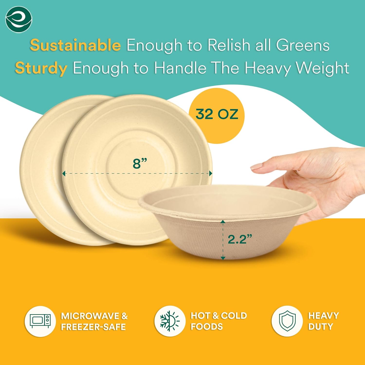 ECO SOUL Cuencos de sopa 100% compostables de 32 onzas (paquete de 125) cuencos desechables resistentes I Tazón de papel resistente I Ensaladera