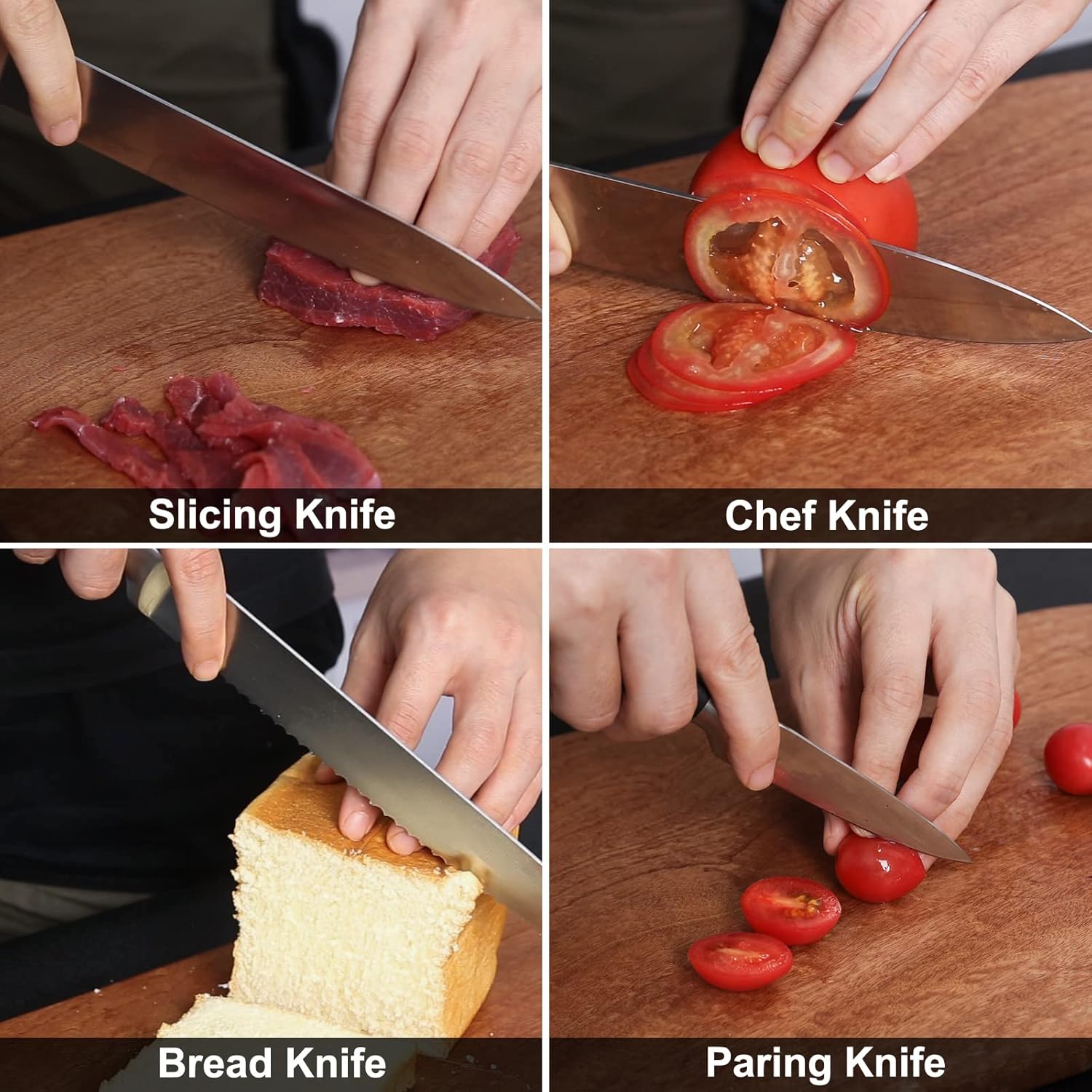 Juego de cuchillos con bloque de 17 piezas, juego de cuchillos de cocina con afilador, juego de cuchillos negros de acero inoxidable para cortar,