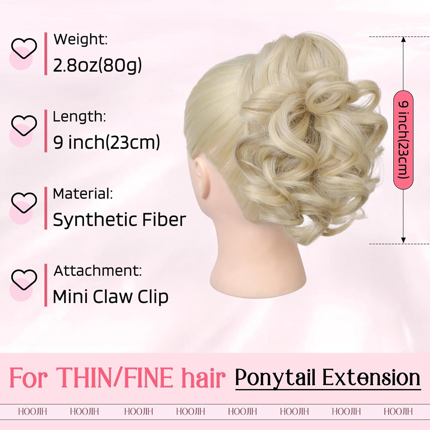 HOOJIH Extensión de cola de caballo con clip de garra, cola de caballo corta de 9 pulgadas, extensiones de cabello rizado ondulado y grueso,
