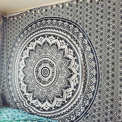 Popular Handicrafts Original Ombre – Tapiz indio Mandala para pared, ornamento hippie, colcha bohemia con brillo metálico