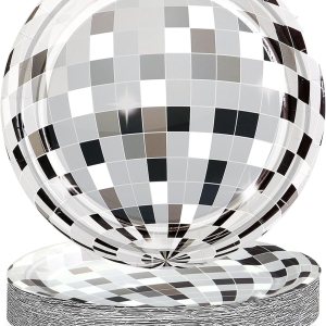 Platos de discoteca 25P, platos de bola de disco de 7 pulgadas, platos de papel de bola de disco plateados para suministros de fiesta de discoteca Platos de discoteca 25P, platos de bola de disco de 7 pulgadas, platos de papel de bola de disco plateados para suministros de fiesta de discoteca