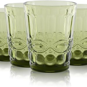 Wongblee Juego de 4 vasos de vidrio vintage, vasos de colores de 8.5 onzas, románticos vasos de vidrio para agua, jugo, bebidas (verde) Wongblee Juego de 4 vasos de vidrio vintage, vasos de colores de 8.5 onzas, románticos vasos de vidrio para agua, jugo, bebidas (verde)
