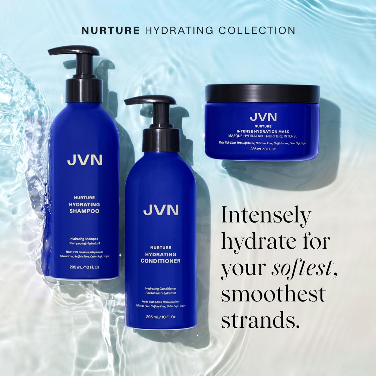 JVN Champú hidratante Nurture  Nuevo y mejorado  Champú hidratante instantáneo y nutritivo profundo para cabello seco (10 onzas líquidas)