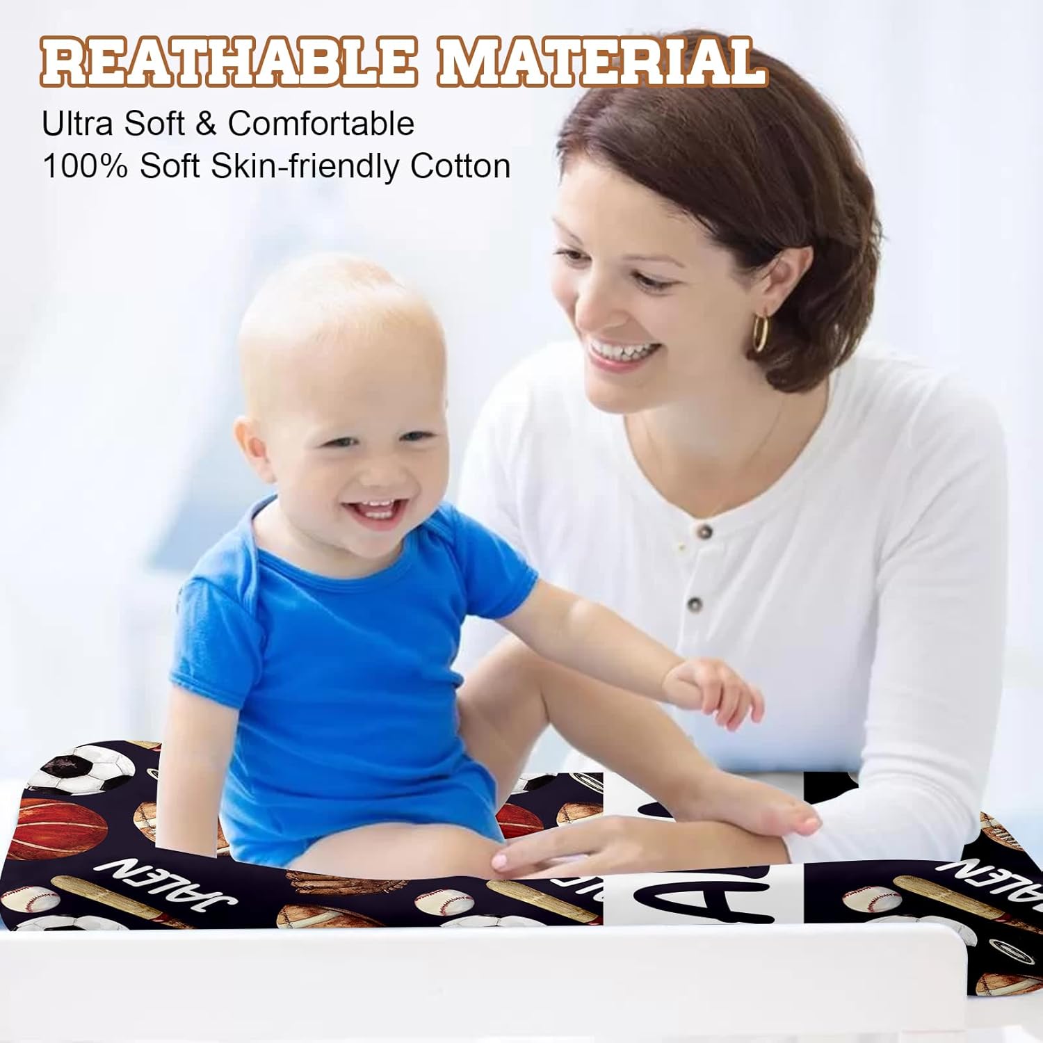 Funda para cambiador personalizada con nombre 2 piezas personalizadas para bebés y niños pequeños, fundas de algodón para cambiadores para regalos