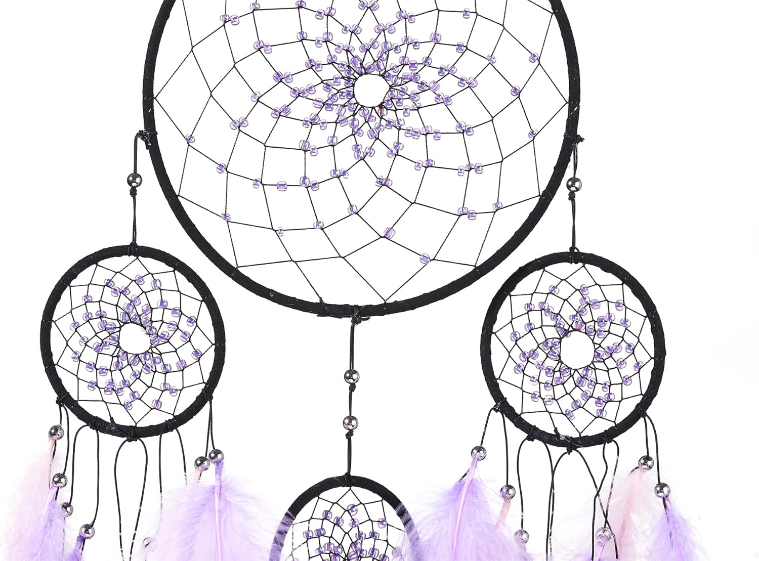 Atrapasueños de color morado estrellado, plumas de ganso con multianillo, hecho a mano, gran atrapasueños para dormitorio, atrapasueños para niñas,