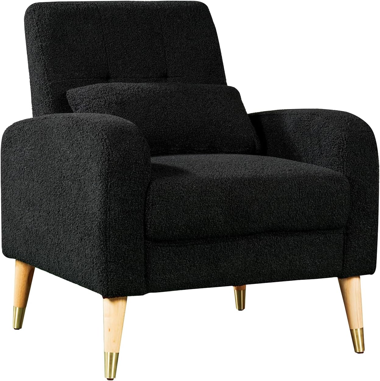 Hommoo Silla decorativa moderna de mediados de siglo, cómoda silla de sofá de tela Boucle, silla auxiliar color crema con patas de madera, silla de