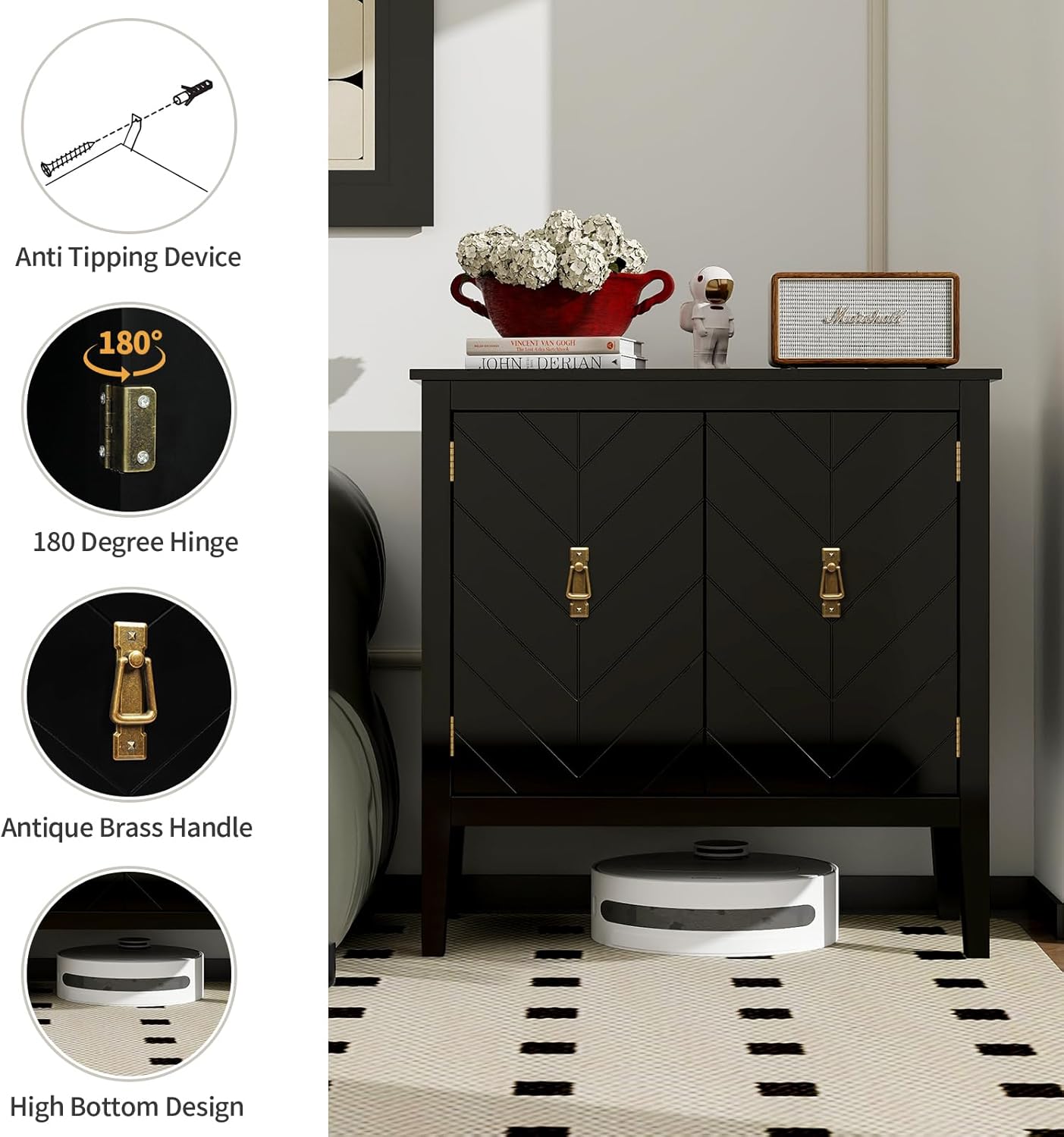 Aparador de ratán de 2 puertas – Armario de buffet con almacenamiento, armario de almacenamiento de acento, creenza de madera bohemia para sala de