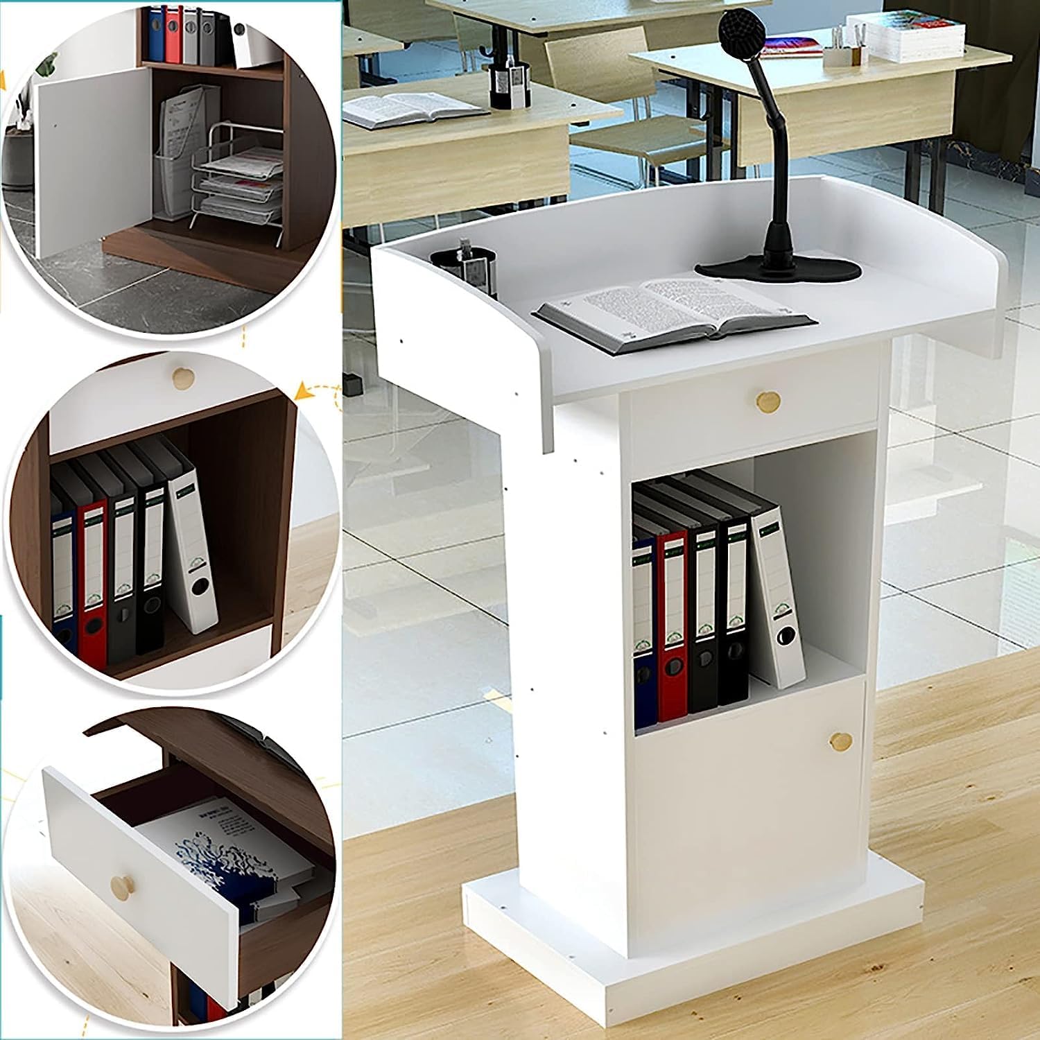 JITEM Atril Podium – Podio de madera de fibropanel de densidad media para atril con estante de almacenamiento, ideal para oradores, conferencias,