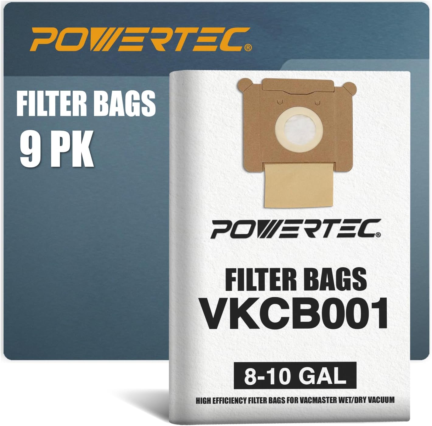 POWERTEC 75043-P3 Bolsas de filtro de vellón para Vacmaster VK811PH, VK1011SIWTH, 9PK