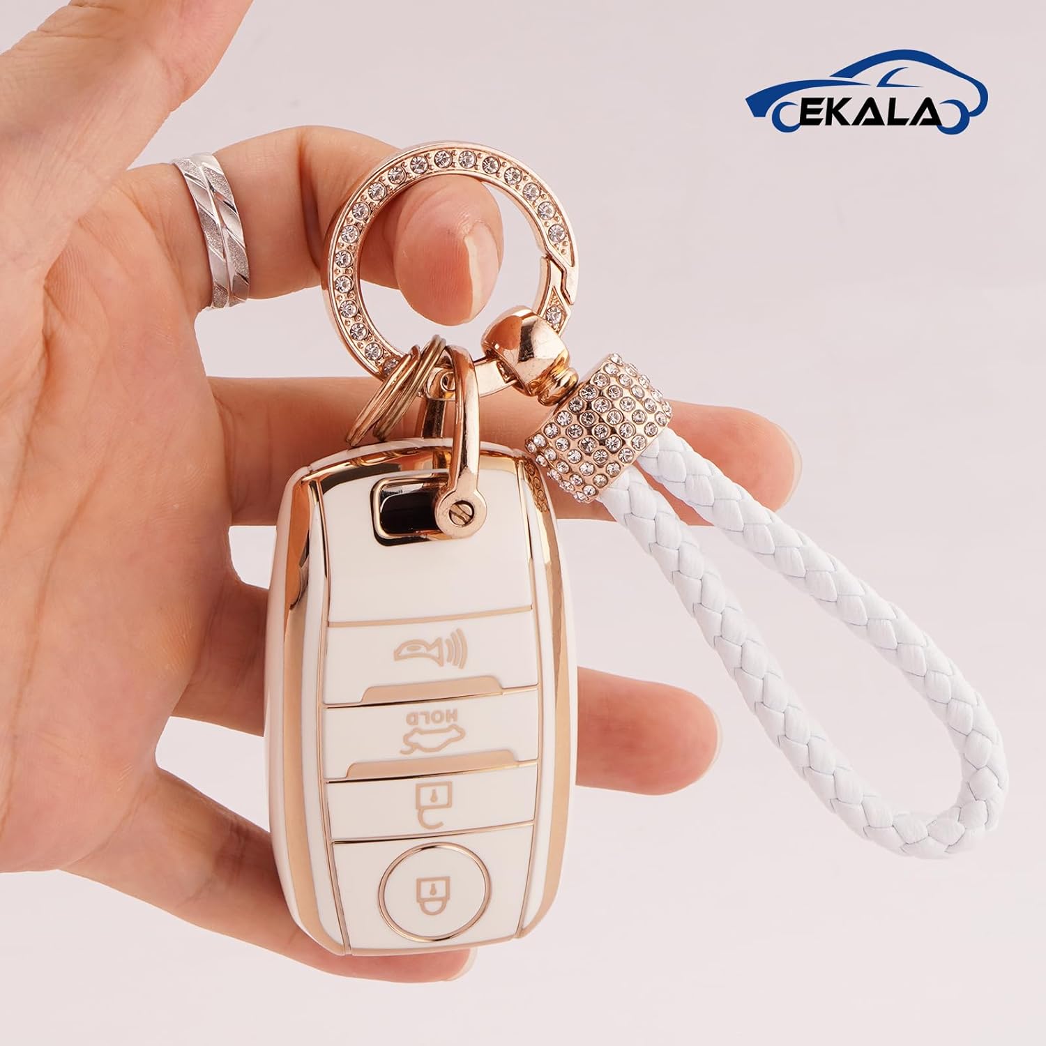 Funda para llavero Kia de 4 botones, TPU suave, cubierta completa, protección para llaves, llavero brillante compatible con Kia Optima Soul Sportage