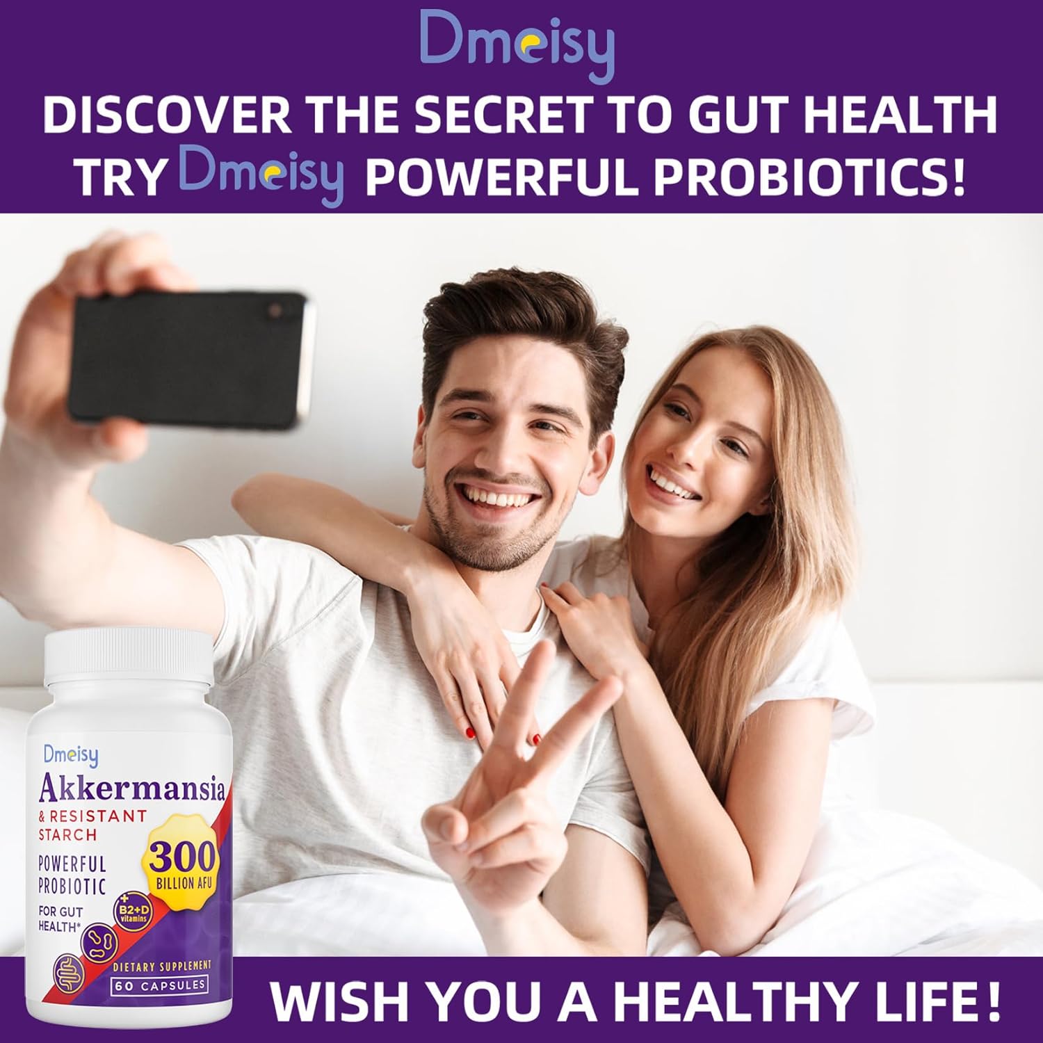 300 mil millones de AFU Akkermansia Muciniphila – Probióticos vivos para mujeres y hombres, probióticos Akkermansia para digestivo, intestino,
