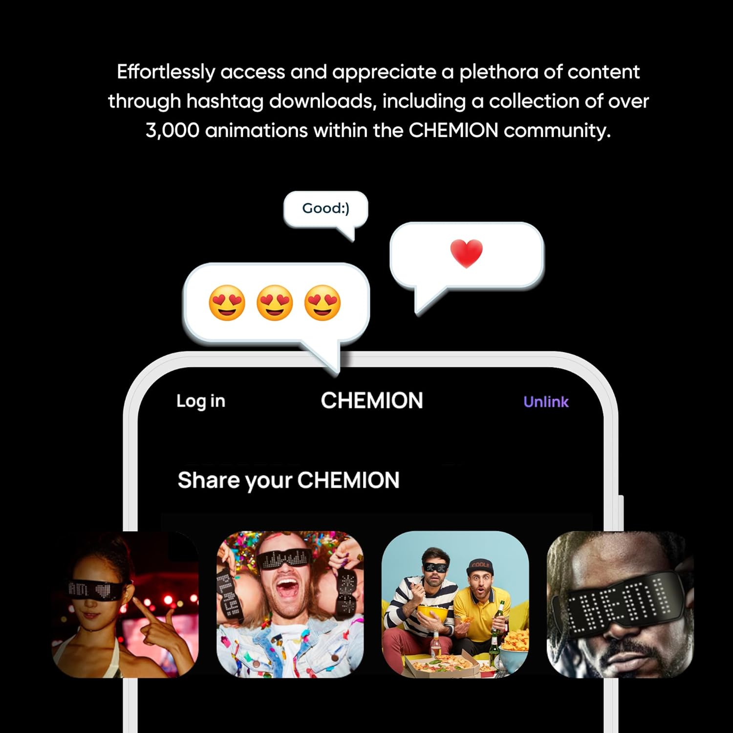 CHEMION Gafas LED para adultos, gafas LED Bluetooth personalizables, perfectas para Navidad, Halloween y fiestas de cumpleaños (color) (versión 2024)