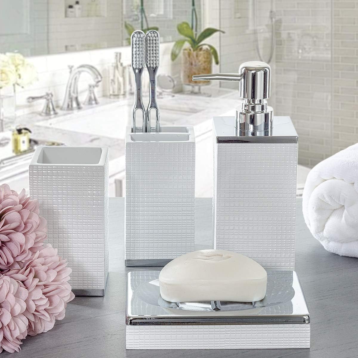 Creative Scents Soporte para cepillos de dientes blanco  Soporte para cepillo de dientes y pasta de dientes para baño familiar  Vaso decorativo para