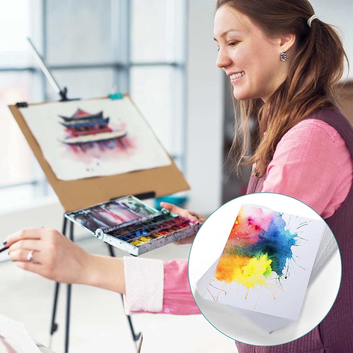 TecUnite 60 hojas de papel de acuarela para niños, papel de pintura de prensa en frío blanco a granel para niños, acuarelista, dibujo, estudiante,
