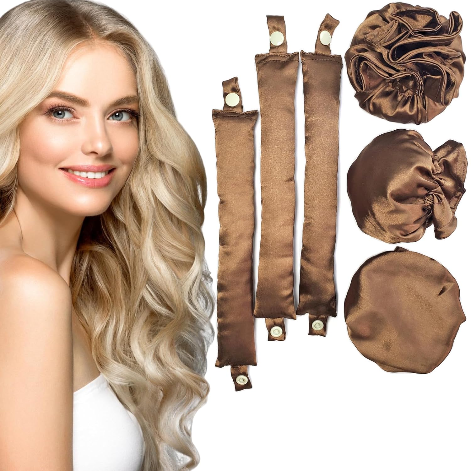 Rizador de cabello sin calor, de satén, para rizos sin calor, con gorras de pelo, diadema suave y sin calor para todo tipo de cabello, sin calor