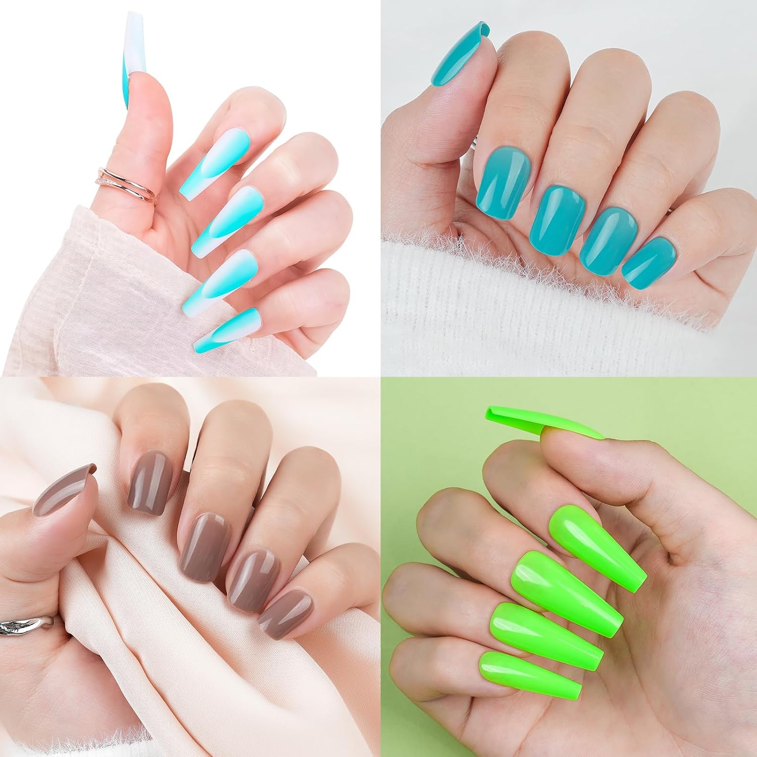 12 paquetes (288 piezas) de uñas postizas medianas a presión, uñas postizas largas con diseño cuadrado de pegamento en uñas acrílicas de cobertura