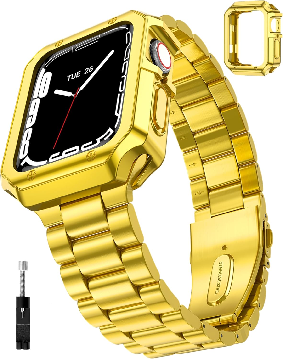 Compatible con Apple Watch Band de 1.772 pulgadas, 1.732 pulgadas, 1.654 pulgadas, 1.614 pulgadas, 1.575 pulgadas, 1.496 pulgadas, correa de metal