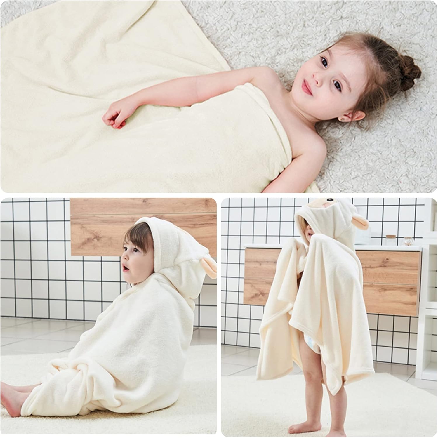 ROMASA Toalla de baño para bebé, toalla con capucha ultra suave, altamente absorbente, manta para niños pequeños, regalos de ducha para niños y