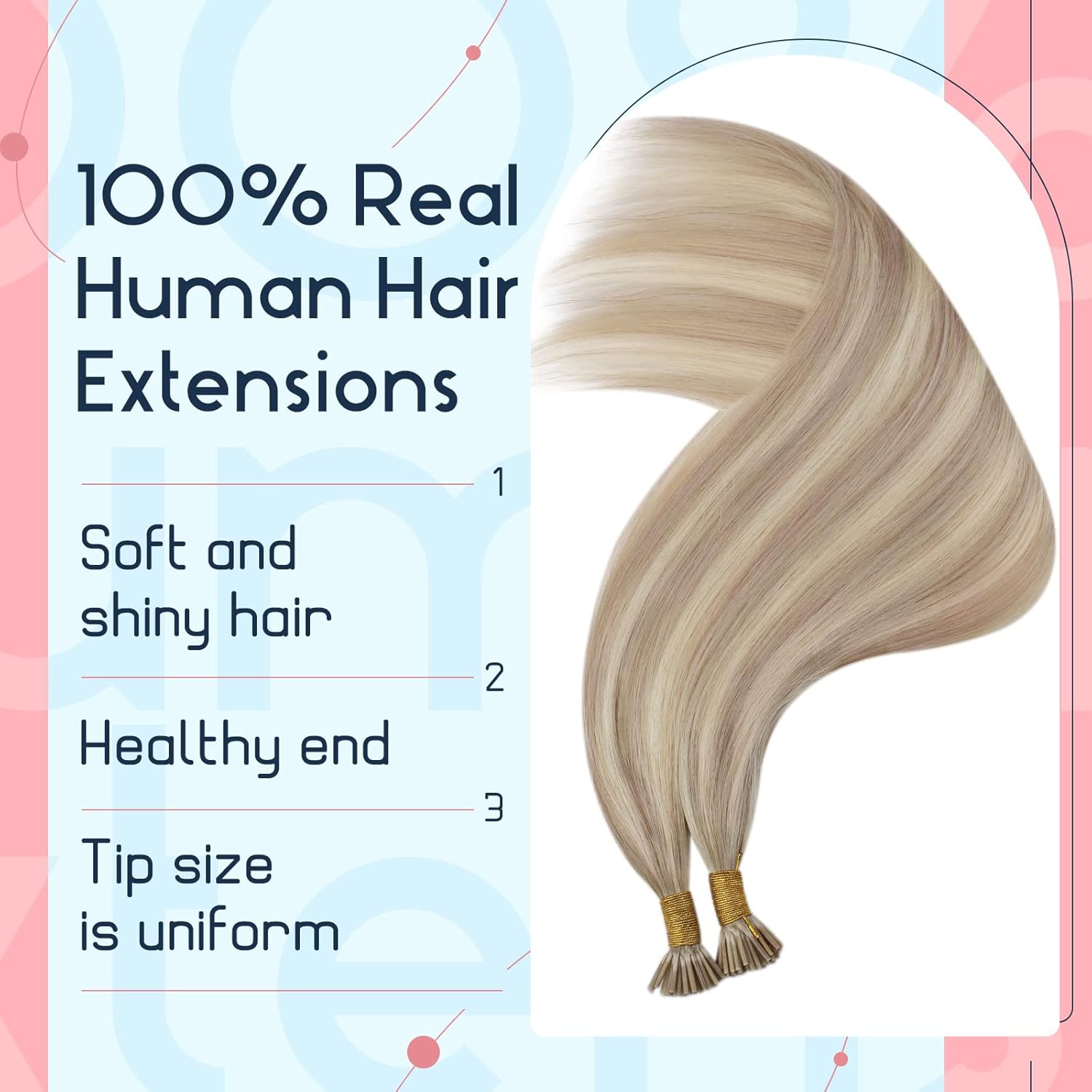 Ugeat I Tip – Extensiones de cabello humano con queratina de 18 pulgadas, extensiones de cabello humano #P1813 rubio ceniza con reflejos rubios
