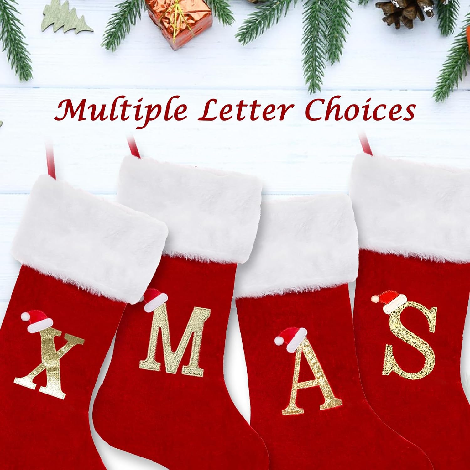 CRSTAFU Calcetines de Navidad personalizados con monograma, medias de Navidad con inicial familiar de 20 pulgadas, puño de felpa blanca súper suave