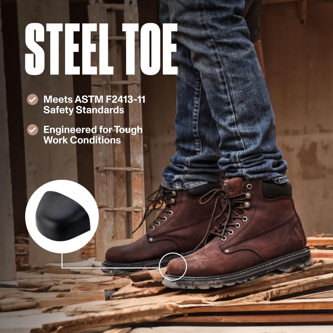 Botas de trabajo para hombre, punta de acero, botas de cuero de 6 pulgadas para trabajo, construcción, zapatos de trabajo de seguridad industrial